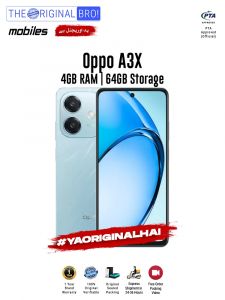 Oppo A3x - 4GB RAM - 64GB Storage - PTA Approved - 12 Months Warranty - Blue - The Original Bro Mobiles - TOB36